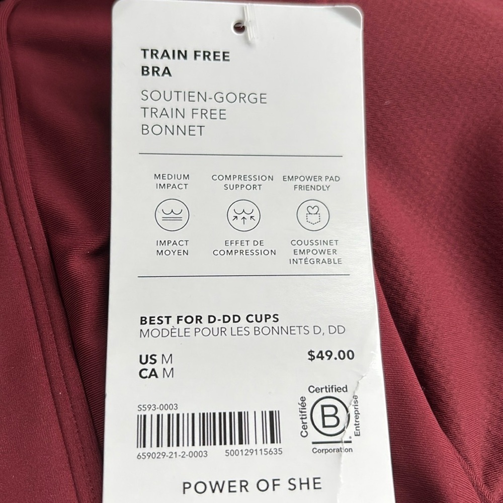 NWT Athleta Train Free Redwood Bra Size Medium( Best for D-DD Cups) - Picture 6 of 7